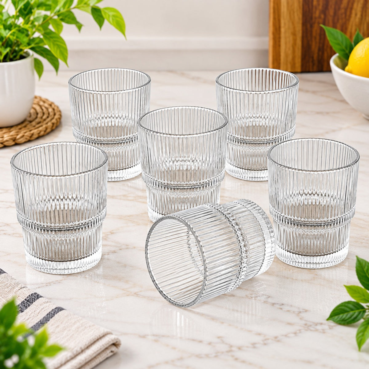 Ribbed Whiskey Glasses 330 ML – Set of 6