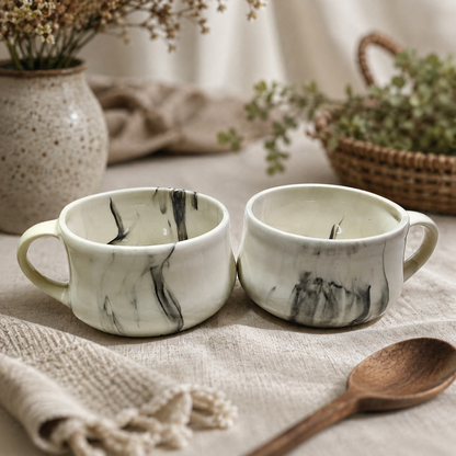 Ceramic Soup Bowl Round Shape Beautiful 2 Color pack of 2 300ML (Multicolor)