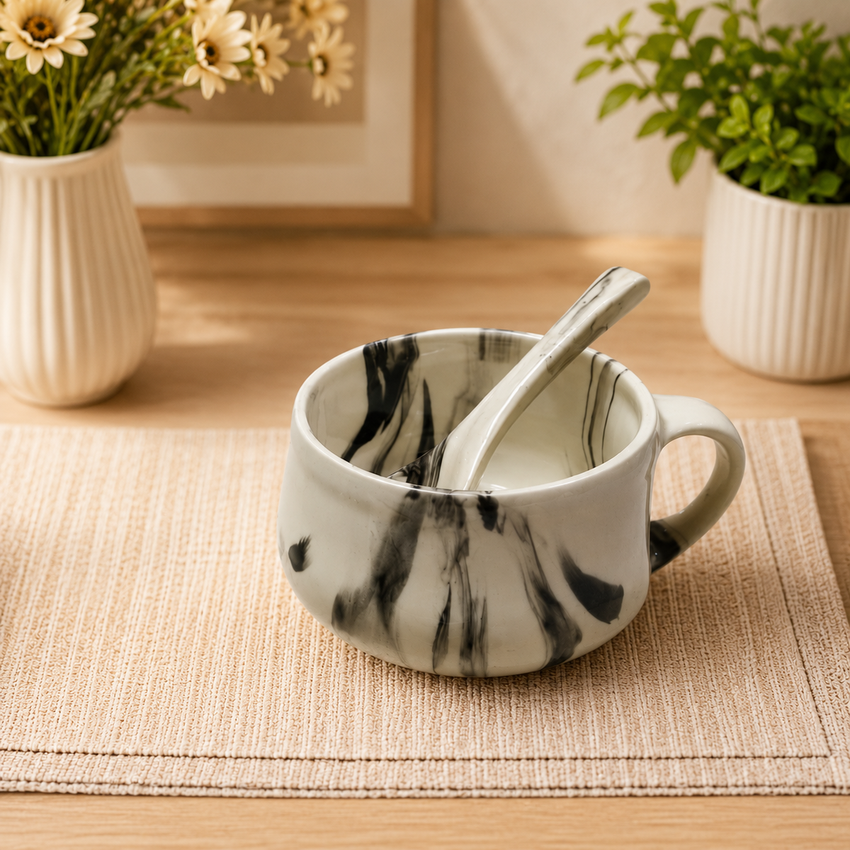 Ceramic Soup Bowl Round Shape Beautiful 2 Color pack of 2 300ML (Multicolor)