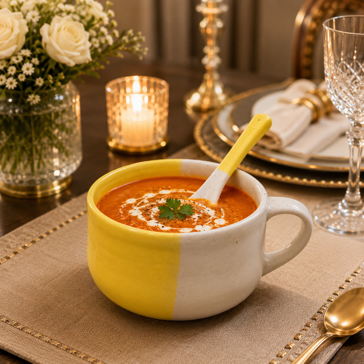 Ceramic Soup Bowls Round Shape Beautiful 2 Color pack of 2 300ML (Multicolor)