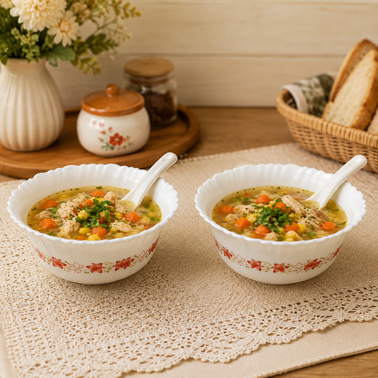 plastic floral design soup set . set of 6 pc