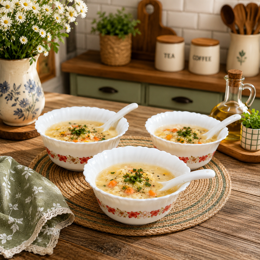 6-Piece Floral Soup Bowl Set with 6 Matching Spoons