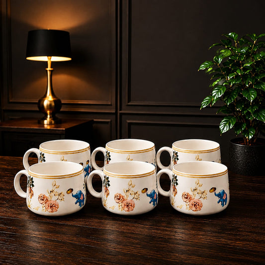 Handpainted Stoneware Tea &Coffee Cup Set – Set of 6 | Premium Microwave-Safe Serveware with Beautiful Design