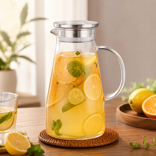 Lemon set,Stainless Steel Air Tight Lid, glass water jug  with borosile 6 Glasses,
