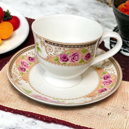 Purple Rose Cup and Saucer Set (6 Cups and 6 Saucers)