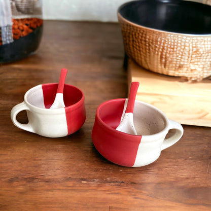 Cp Ceramic Soup Bowl Ceramic Soup Bowls Round Shape Beautiful 2 Color pack of 2 300ML (Multicolor)