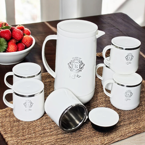 Cp Hot & Cold Vacuum Flask with 6 mugs with lid stainless steel