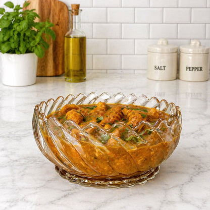 1140ml Premium Glass Serving Bowl with Lid |Decorative Glass Serving Dish for Curry, Dal, Sabzi, Biryani, Rice, Pasta, Salad & Dessert | Set of 1