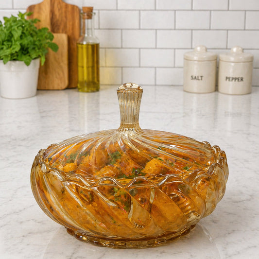 1140ml Premium Glass Serving Bowl with Lid |Decorative Glass Serving Dish for Curry, Dal, Sabzi, Biryani, Rice, Pasta, Salad & Dessert | Set of 1