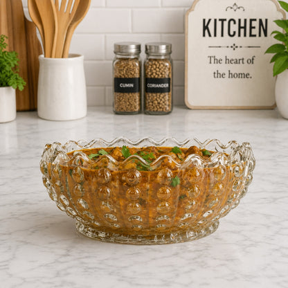 Premium Amber Glass Serving Bowl with Lid 1140ml | Luxury Decorative Glass Serving Bowl | Multipurpose Serving Dish for Curry, Dal, Sabzi, Biryani, Salad & Pasta | Elegant Tableware | Set of 1