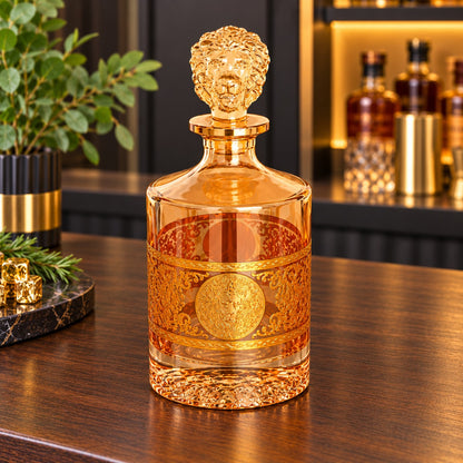Royal Gold Embossed Glass Decanter & 6-Piece Glass Set