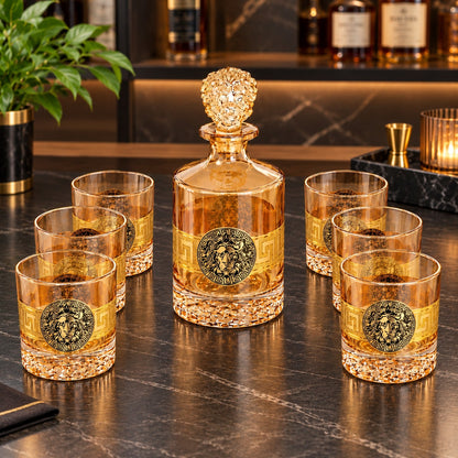 Luxury Lion Design Glass Decanter with 6-Piece Glass Set