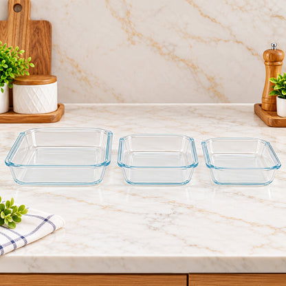 3-Piece Glass Baking & Serving Dish Set – 1.8L, 1.1L & 0.9L