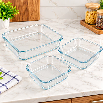 3-Piece Glass Baking & Serving Dish Set – 1.8L, 1.1L & 0.9L