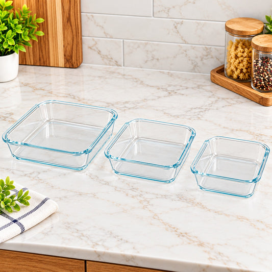 3-Piece Glass Baking & Serving Dish Set – 1.8L, 1.1L & 0.9L