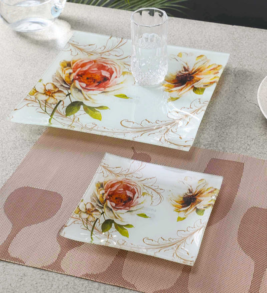 Decorative Tempered Glass Snack Plate, Scratch & Fall Resistant Nasta Plate Set of 7 (6 Small Serving Plates with 1 Large Platter)