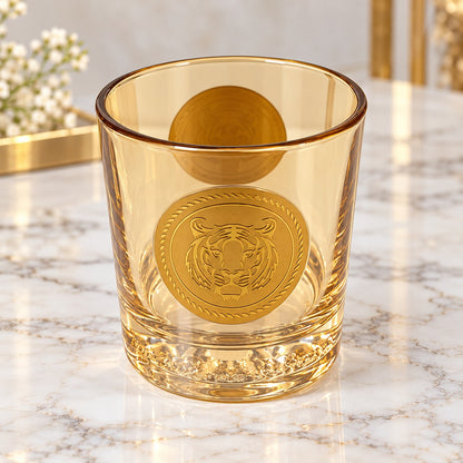 Luxury Amber Tiger Emblem Drinking Glass Set – 6 Pcs | Premium Golden Tumbler Set