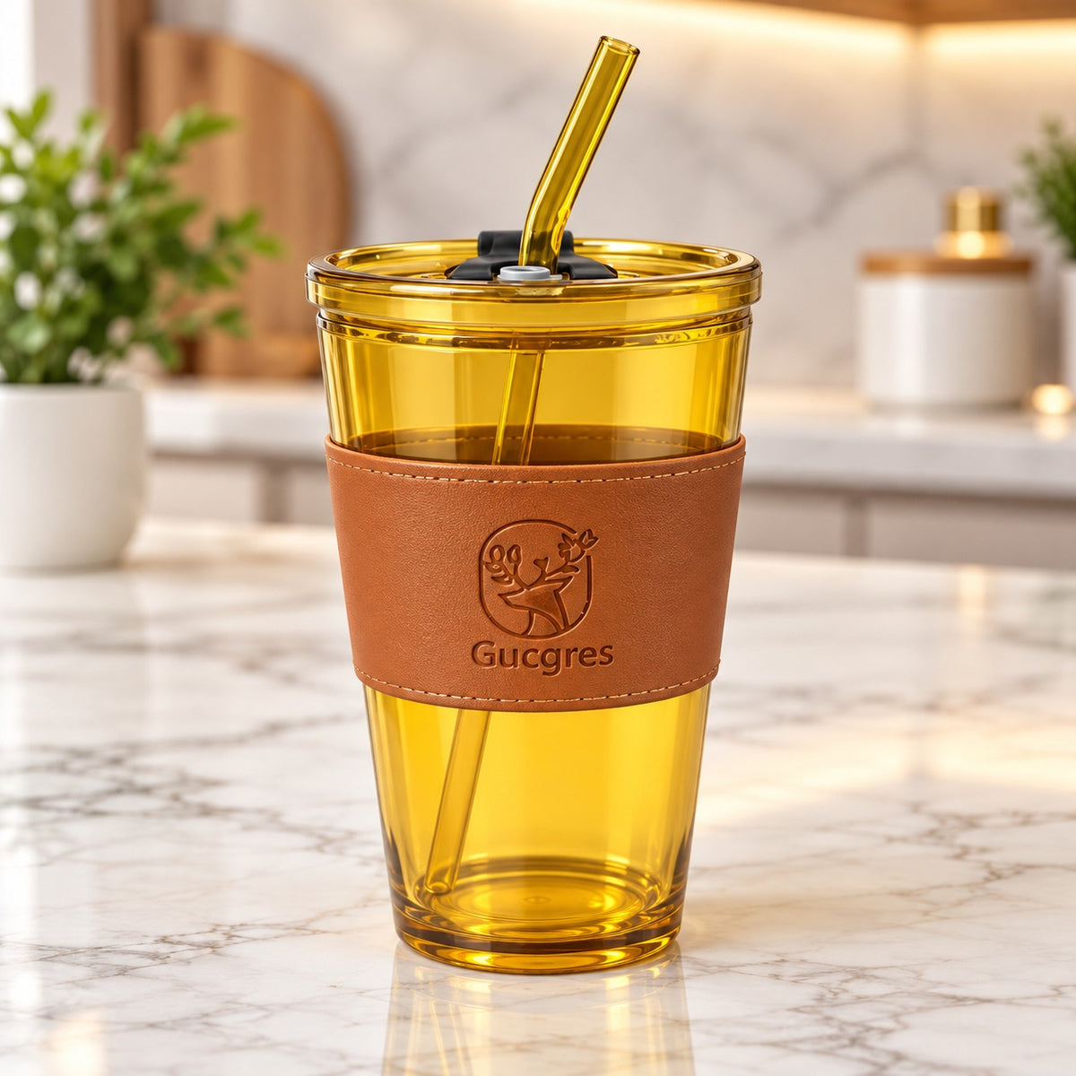 Amber Sipper Tumbler with Lid, Straw & Protective Sleeve – Stylish Reusable Drink Cup