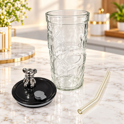 Cute Bear Design Sipper Tumbler with Lid & Reusable Straw – Transparent Travel Drink Cup