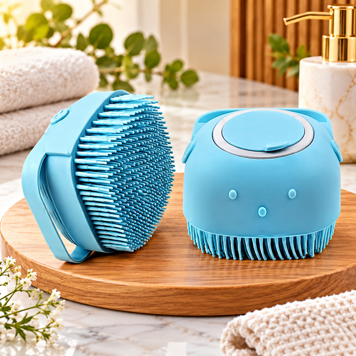 Premium Silicone Body Scrubber with Adjustable Hand Strap – 1 Pc | Soft Bristle Bath & Shower Massage Brush | Blue