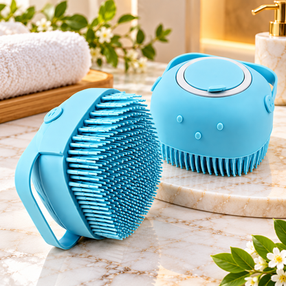 Premium Silicone Body Scrubber with Adjustable Hand Strap – 1 Pc | Soft Bristle Bath & Shower Massage Brush | Blue