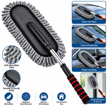 Multipurpose Microfiber Car Cleaning Brush with Long Handle – Soft Dusting & Washing Brush for Car Exterior, Windshield & Windows