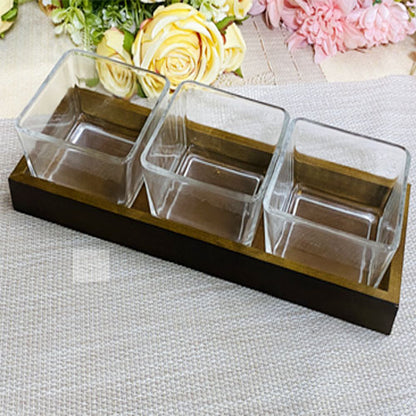 Cp 3 glass server wooden tray
