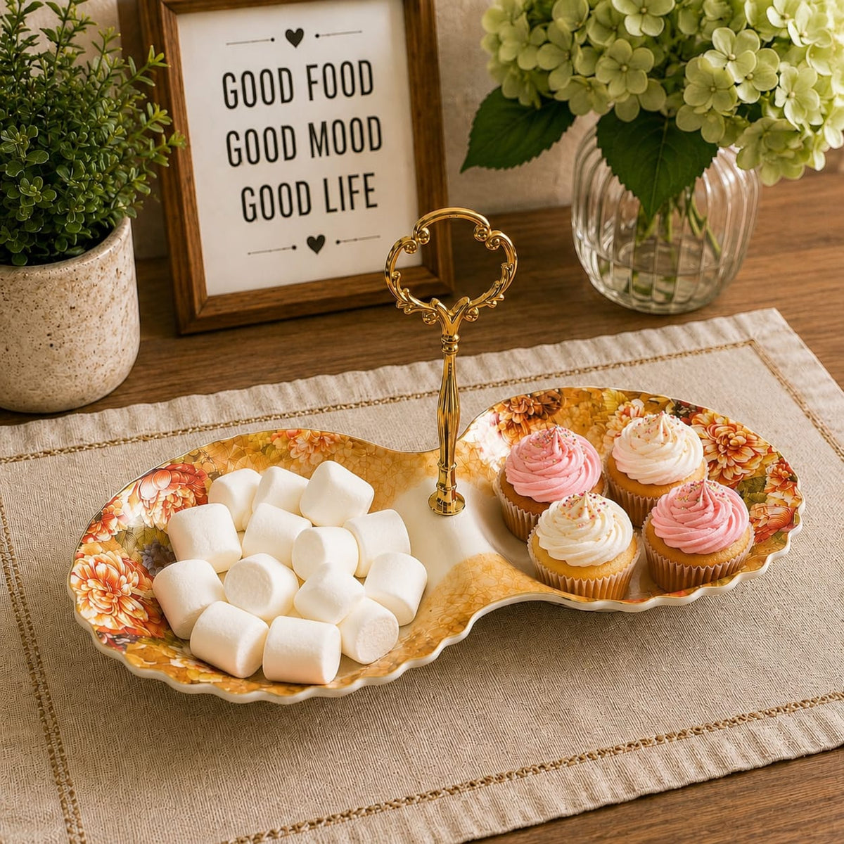 premium bone china two partition engligh tea server