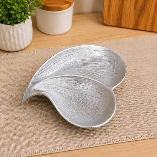 Premium 2-Partition Heart Shape Silver Serving Dish | Elegant Snack & Dry Fruit Server