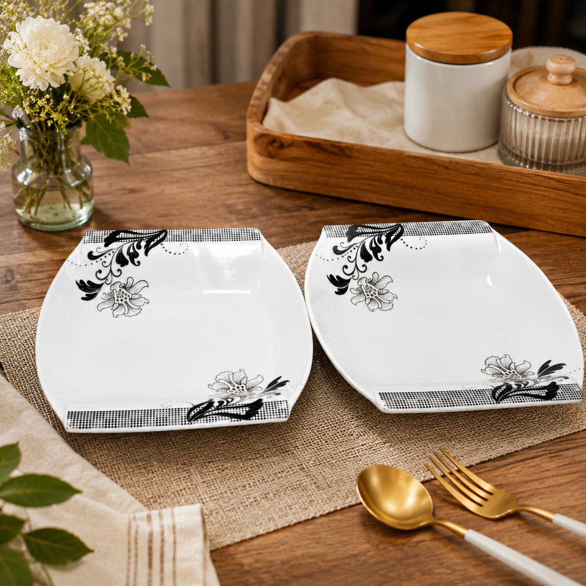 square shape  Bone China Platter 2 pc set