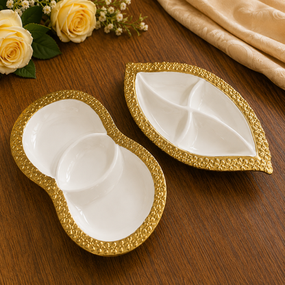 Premium ceramic 2 pc Golden Border Serving platter.