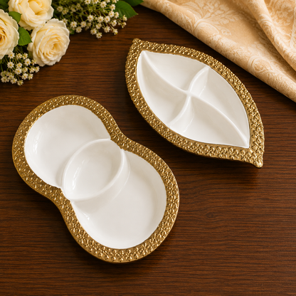 Premium ceramic 2 pc Golden Border Serving platter.