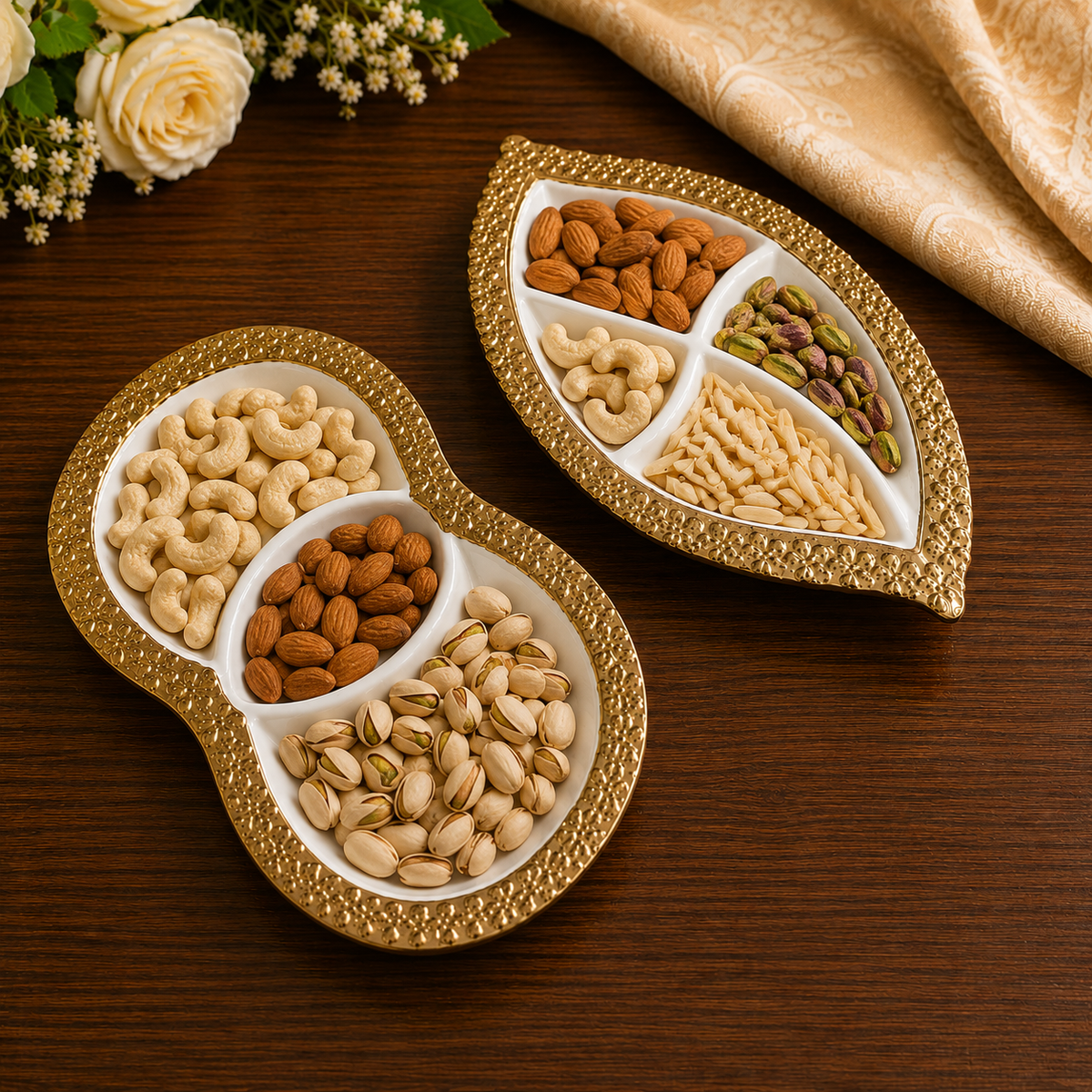 Premium ceramic 2 pc Golden Border Serving platter.
