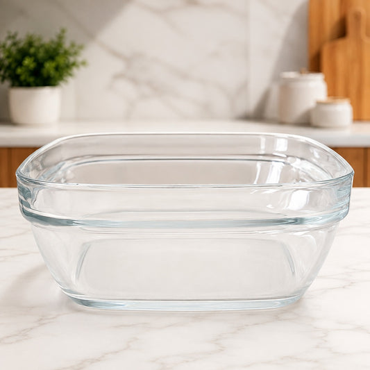 Premium 3 Pc Square Glass Bowl Set | Clear Serving & Mixing Bowls