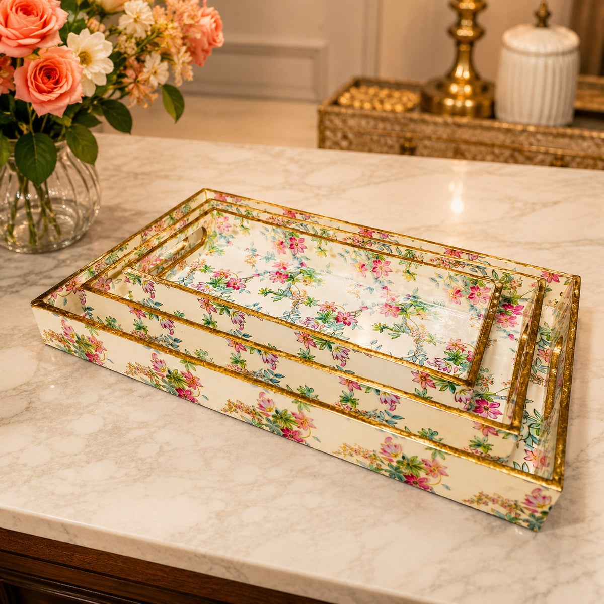 Premium  Wooden Tray 3Pc Set