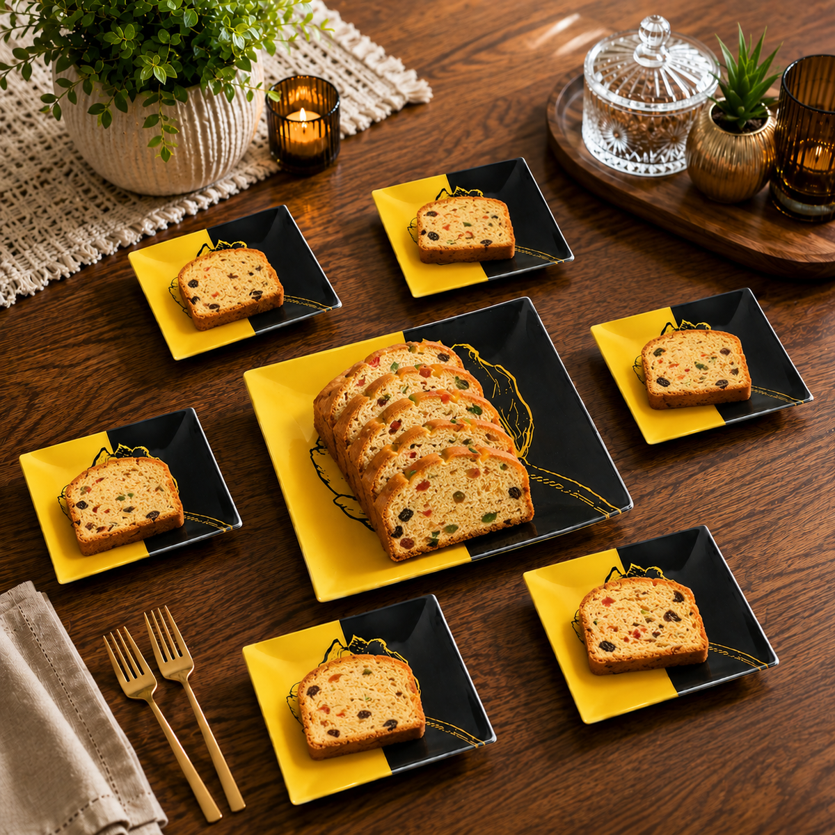 Tempered Glass  7 pc platter set (6 Small Serving Plates with 1 Large Platter)