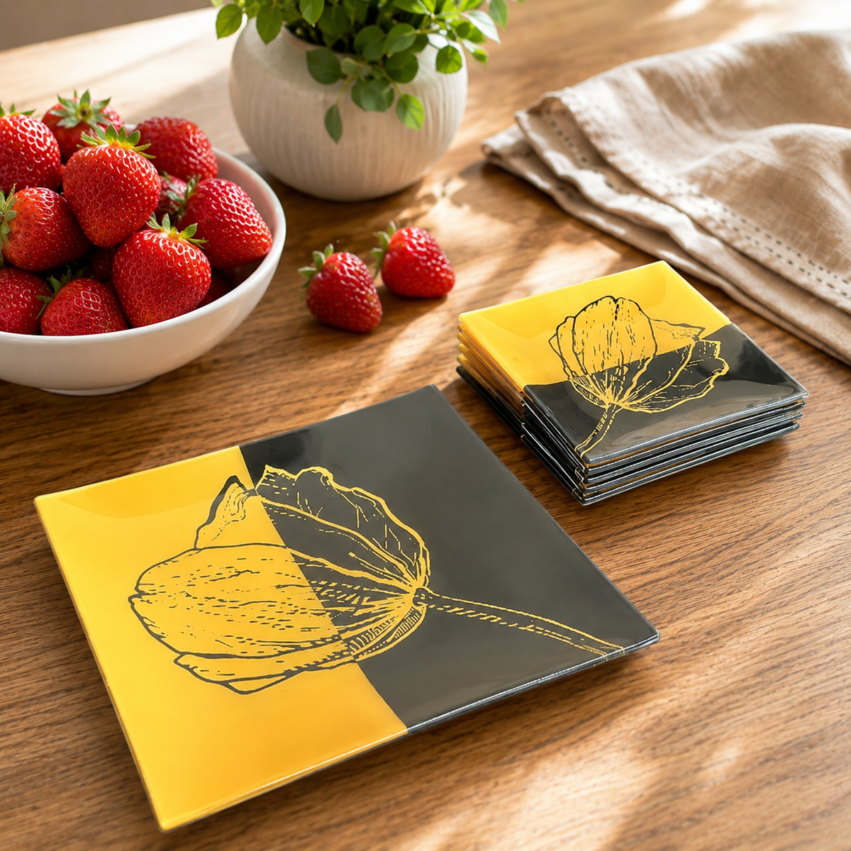 Tempered Glass  7 pc platter set (6 Small Serving Plates with 1 Large Platter)