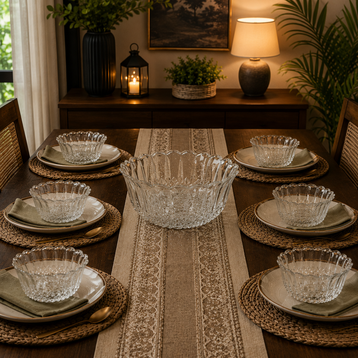 clear tough glass  pudding set set set . set of 7 pc .