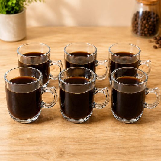 6-Piece Clear Glass Coffee Cup Set with Handle