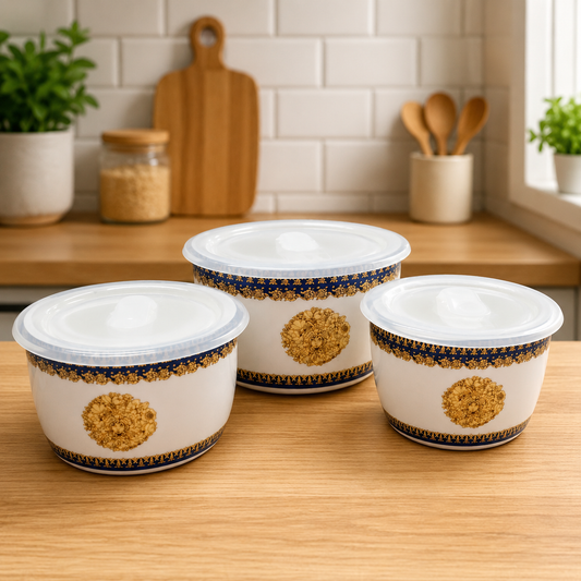 Porcelain Bowl with airtight Lid (Set of 3pcs)