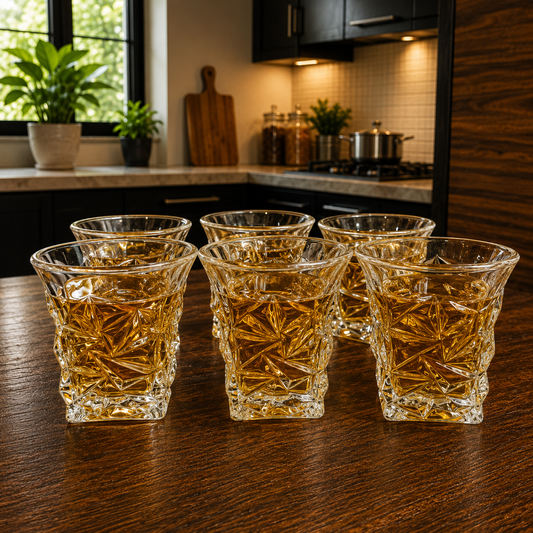 6-Piece Premium Cut-Design Glass Tumbler Set