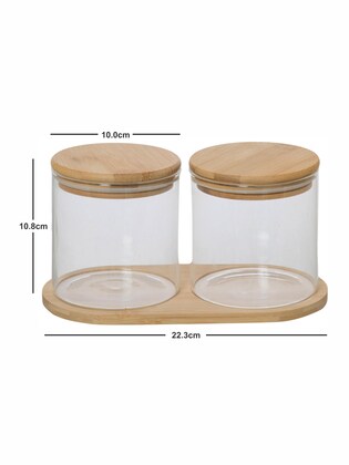 Cp Glass Storage Jar with Wooden Lid & Tray (Set of 2pcs Jar & 1pc Tray)