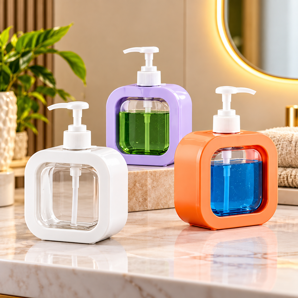 Premium Modern Square Liquid Soap & Hand Wash Dispenser with Pump – Refillable Bathroom & Kitchen Soap Bottle