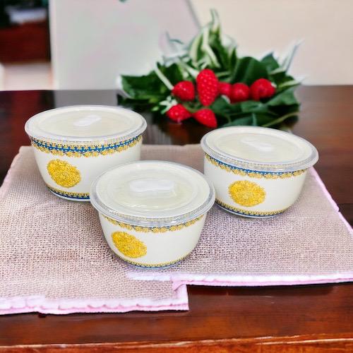 Porcelain Bowl with airtight Lid (Set of 3pcs)