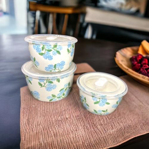 Porcelain Bowl with airtight Lid (Set of 3pcs)