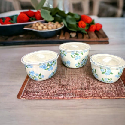 Porcelain Bowl with airtight Lid (Set of 3pcs)