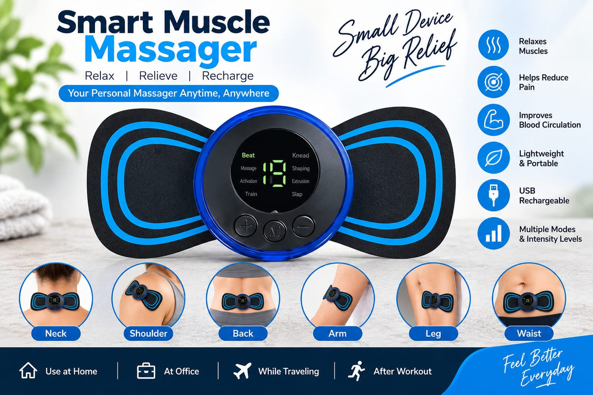 EMS Butterfly Electric Pulse Massager – USB Rechargeable Mini Muscle Relaxation Massager with Multiple Massage Modes for Neck, Shoulder, Back, Arms & Legs