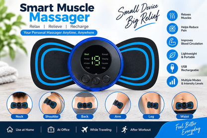 EMS Butterfly Electric Pulse Massager – USB Rechargeable Mini Muscle Relaxation Massager with Multiple Massage Modes for Neck, Shoulder, Back, Arms & Legs