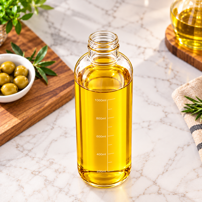 Premium 1000ml Glass Oil Dispenser Bottle with Stainless Steel Pouring Spout – Leak-Resistant Cooking Oil Bottle with Measurement Markings for Kitchen