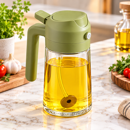 Premium 2-in-1 Glass Oil Sprayer & Pourer Bottle with Handle – Multipurpose Cooking Oil Dispenser for Kitchen, BBQ & Salad Dressing